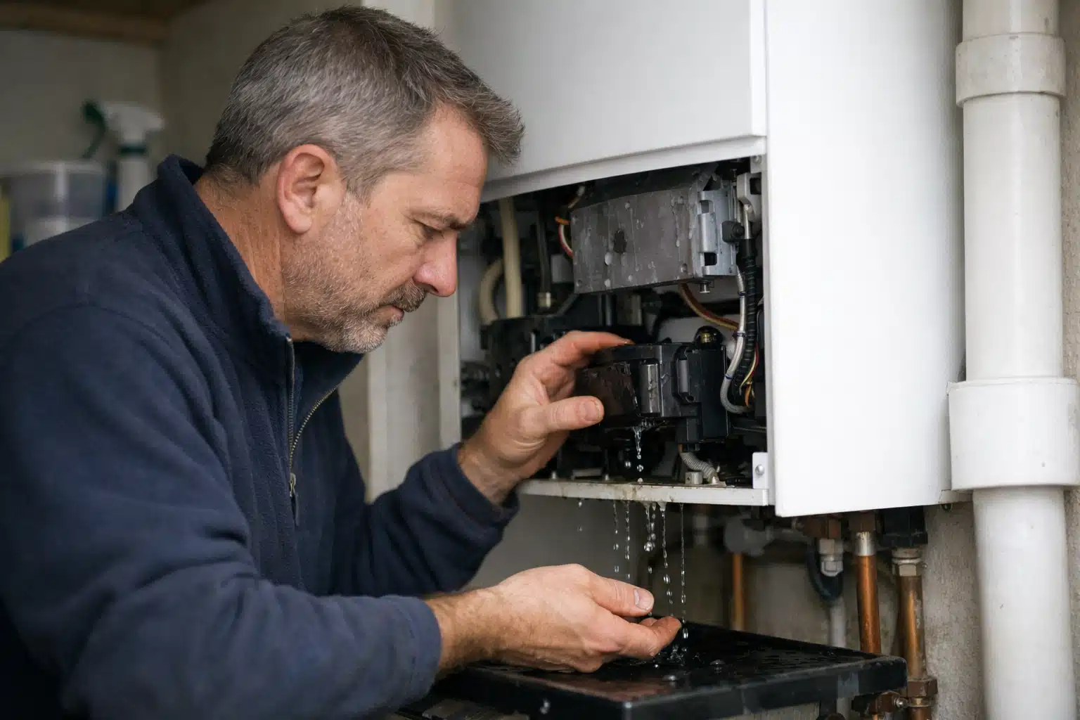 Chaudière à condensation en panne nécessitant un diagnostic technique et une réparation par un professionnel
